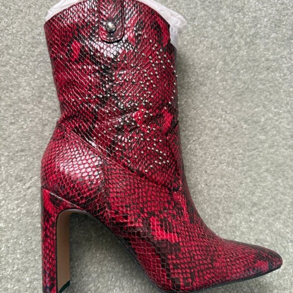 Jessica Simpson Cowgirl Cowboy Red Snake Print Studs Boots Size 6 - Picture 2 of 10
